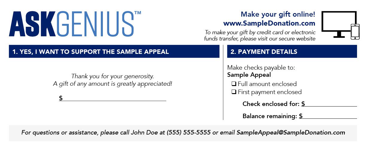 Open-ended pledge card